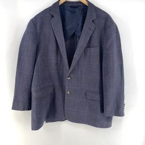 Brooks Brothers Classic Navy Blue Plaid Linen Blazer Jacket 48 R